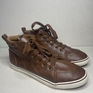 Cat & Jack Men's High Top Sneakers Brown Lace Up Side Zip Casual Shoes 6